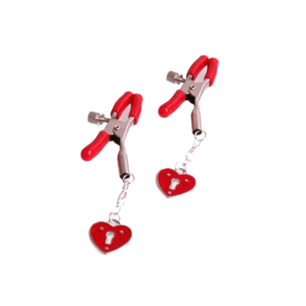 Red Locked Heart Nipple Clamps