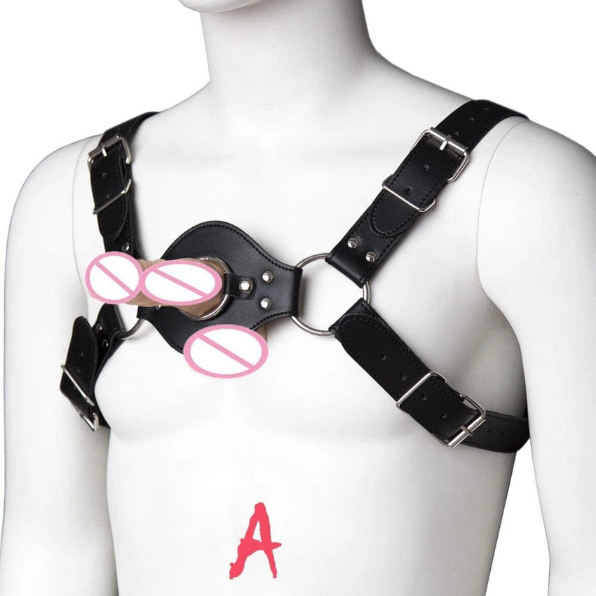 Leather Chest Strap Dildo Harness