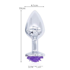 Purple Rose Metal Butt Plug and Vibrator 3.15 to 3.94 Inches Long