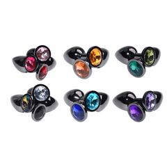 Bright Black Jeweled Metal Butt Plug 3pcs Set