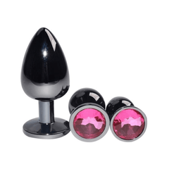 Bright Black Jeweled Metal Butt Plug 3pcs Set