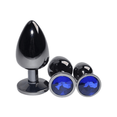 Bright Black Jeweled Metal Butt Plug 3pcs Set