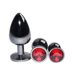 Bright Black Jeweled Metal Butt Plug 3pcs Set