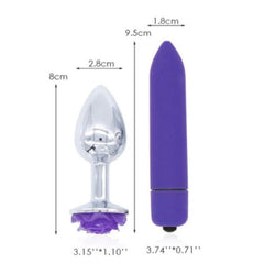 Purple Rose Metal Butt Plug and Vibrator 3.15 to 3.94 Inches Long