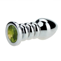 Ribbed Steel Jeweled Butt Plug