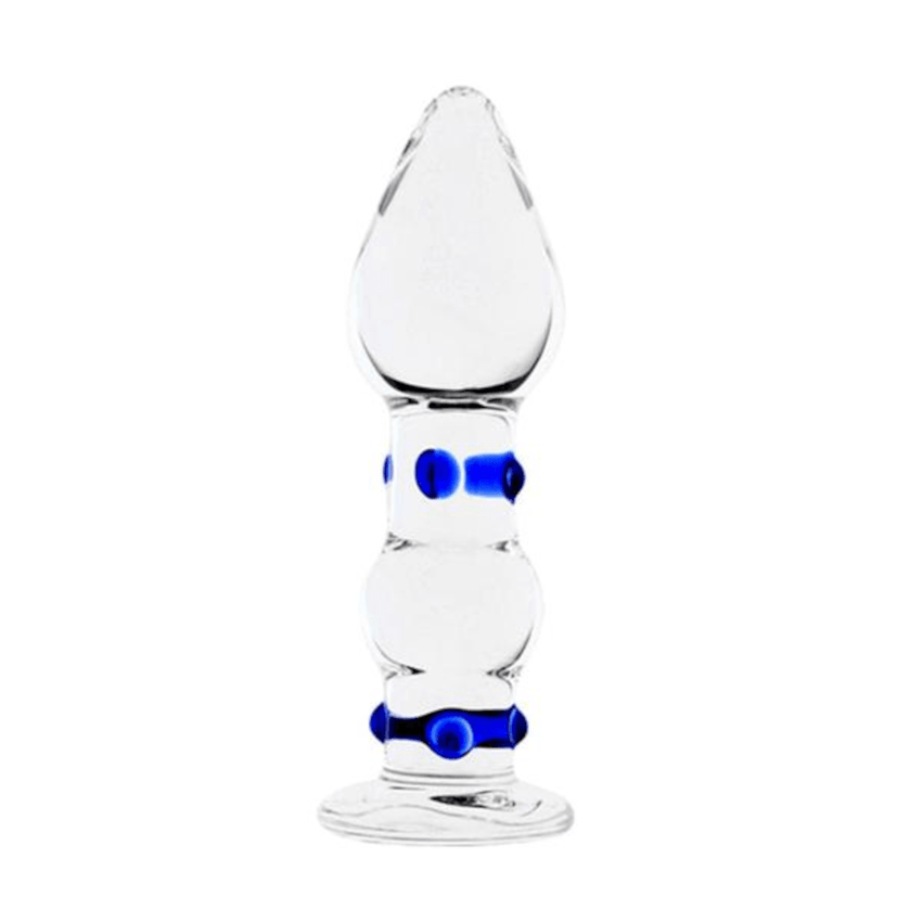 Stylish Blue-Dotted Glass Butt Plug 4.72 Inches Long