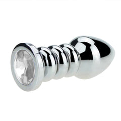 Ribbed Steel Jeweled Butt Plug