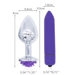 Purple Rose Metal Butt Plug and Vibrator 3.15 to 3.94 Inches Long