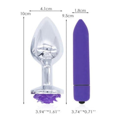 Purple Rose Metal Butt Plug and Vibrator 3.15 to 3.94 Inches Long