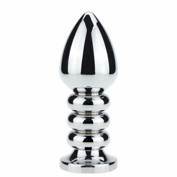 Ribbed Steel Jeweled Butt Plug