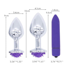 Purple Rose Metal Butt Plug and Vibrator 3.15 to 3.94 Inches Long