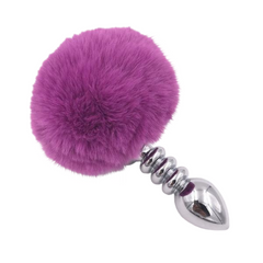 Multi Size Stainless Silicone Purple Bunny Tail Plug