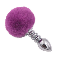 Multi Size Stainless Silicone Purple Bunny Tail Plug