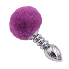 Multi Size Stainless Silicone Purple Bunny Tail Plug