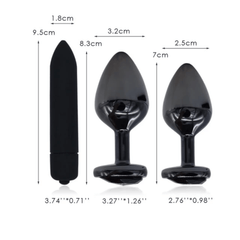 Gunmetal Heart-Shaped Butt Plug With Extra Vibrator 2.76 to 3.74 Inches Long