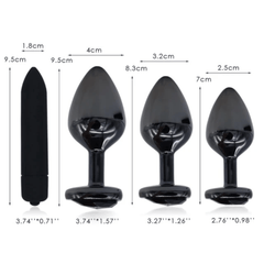 Gunmetal Heart-Shaped Butt Plug With Extra Vibrator 2.76 to 3.74 Inches Long