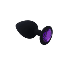 Purple Jeweled Butt Plug With Vibrator 2.95 to 3.74 Inches Long