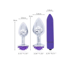 Purple Rose Metal Butt Plug and Vibrator 3.15 to 3.94 Inches Long