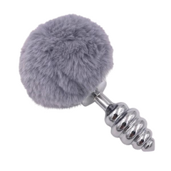 Multi Size Stainless Silicone Gray Bunny Tail Plug