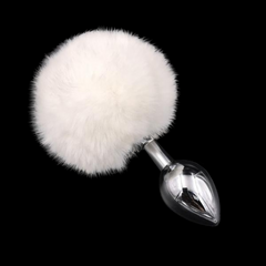 Multi Size Stainless Silicone White Bunny Tail Plug