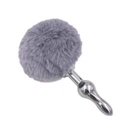 Multi Size Stainless Silicone Gray Bunny Tail Plug