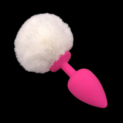 Multi Size Stainless Silicone White Bunny Tail Plug