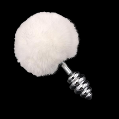 Multi Size Stainless Silicone White Bunny Tail Plug