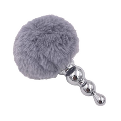 Multi Size Stainless Silicone Gray Bunny Tail Plug