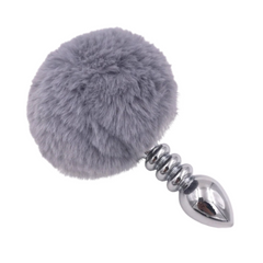 Multi Size Stainless Silicone Gray Bunny Tail Plug