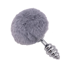 Multi Size Stainless Silicone Gray Bunny Tail Plug