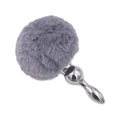 Multi Size Stainless Silicone Gray Bunny Tail Plug