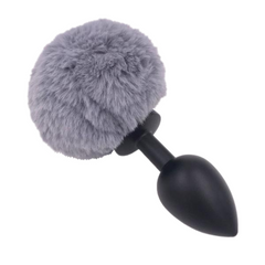 Multi Size Stainless Silicone Gray Bunny Tail Plug