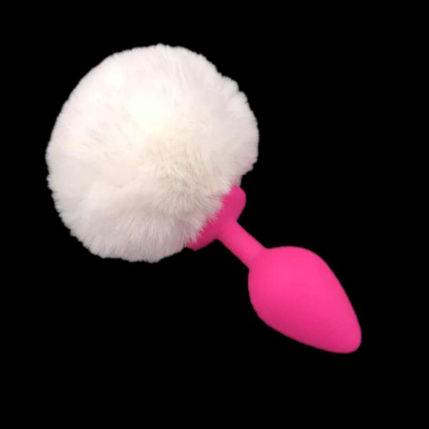 Multi Size Stainless Silicone White Bunny Tail Plug