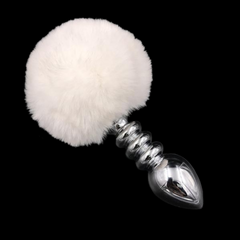 Multi Size Stainless Silicone White Bunny Tail Plug