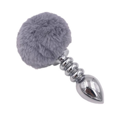 Multi Size Stainless Silicone Gray Bunny Tail Plug