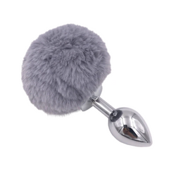 Multi Size Stainless Silicone Gray Bunny Tail Plug