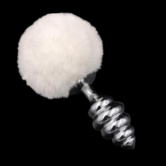 Multi Size Stainless Silicone White Bunny Tail Plug