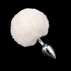 Multi Size Stainless Silicone White Bunny Tail Plug