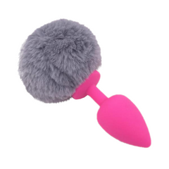 Multi Size Stainless Silicone Gray Bunny Tail Plug