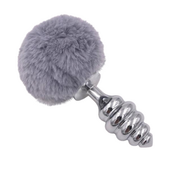 Multi Size Stainless Silicone Gray Bunny Tail Plug