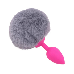 Multi Size Stainless Silicone Gray Bunny Tail Plug