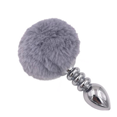 Multi Size Stainless Silicone Gray Bunny Tail Plug