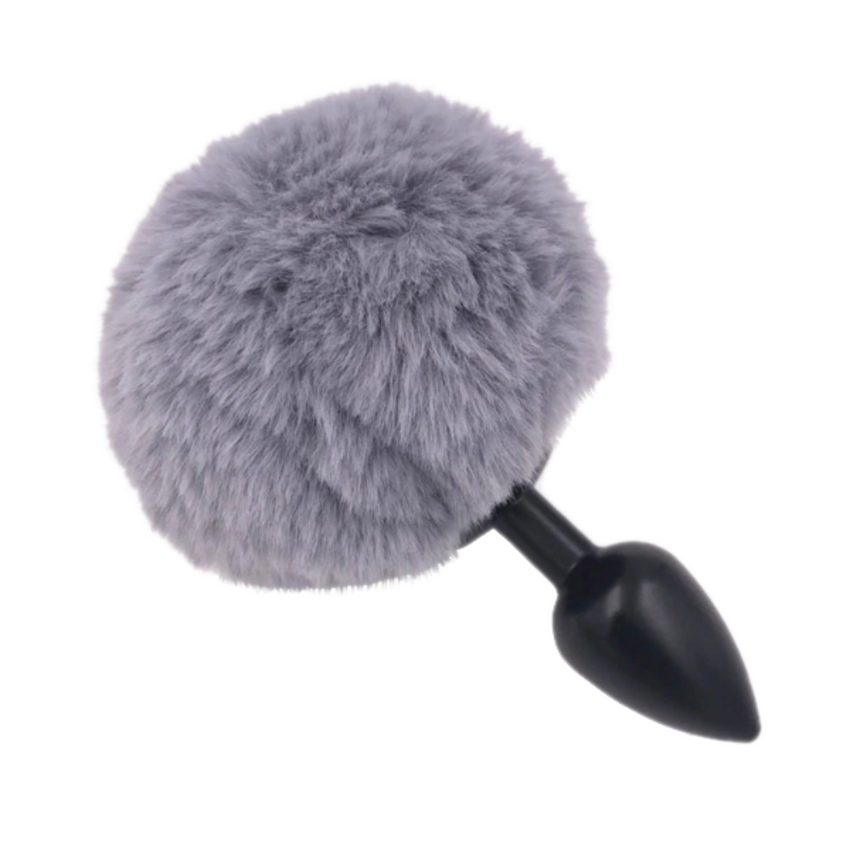 Multi Size Stainless Silicone Gray Bunny Tail Plug