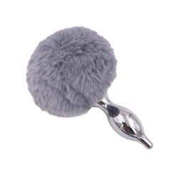 Multi Size Stainless Silicone Gray Bunny Tail Plug