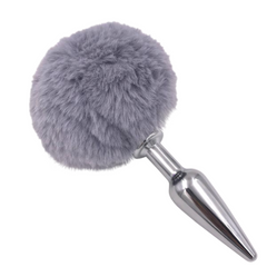 Multi Size Stainless Silicone Gray Bunny Tail Plug