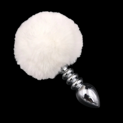 Multi Size Stainless Silicone White Bunny Tail Plug