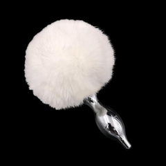 Multi Size Stainless Silicone White Bunny Tail Plug