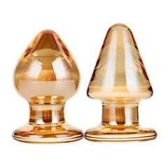 Big and Chunky Golden Glass Butt Plug 3.54 to 3.74 Inches Long