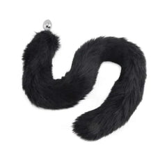 Stainless Steel Butt Plug With 32-Inch Black Fox Tail