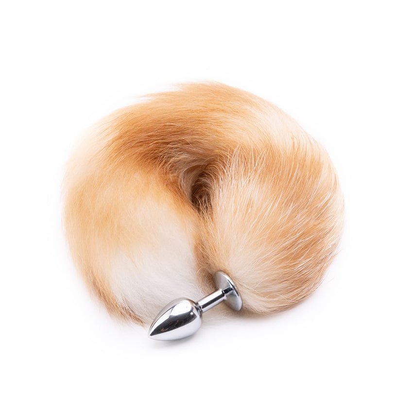 16' - 17' Light Brown Fox Tail Metal Butt Plug